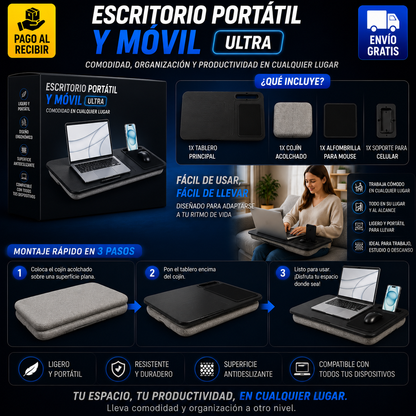 Escritorio portátil con cojín para ordenador