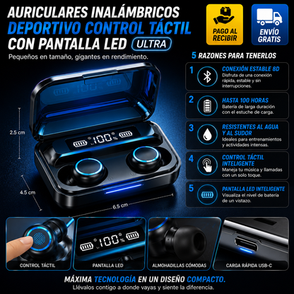 Auriculares inalámbricos deportivo control táctil