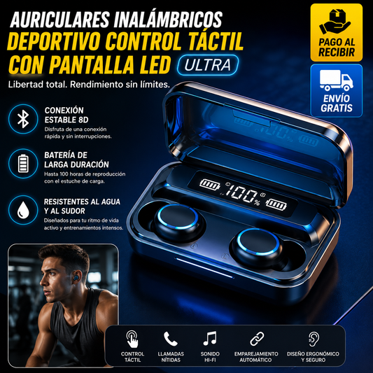 Auriculares inalámbricos deportivo control táctil