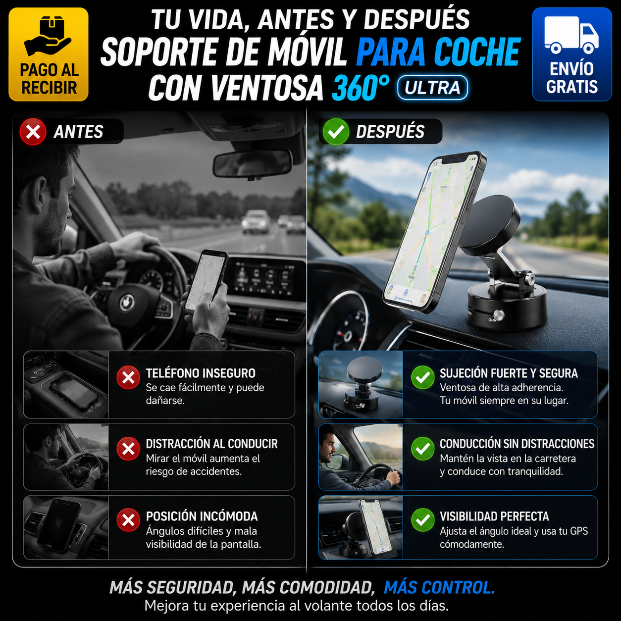 Soporte de móvil con ventosa giratoria 360°