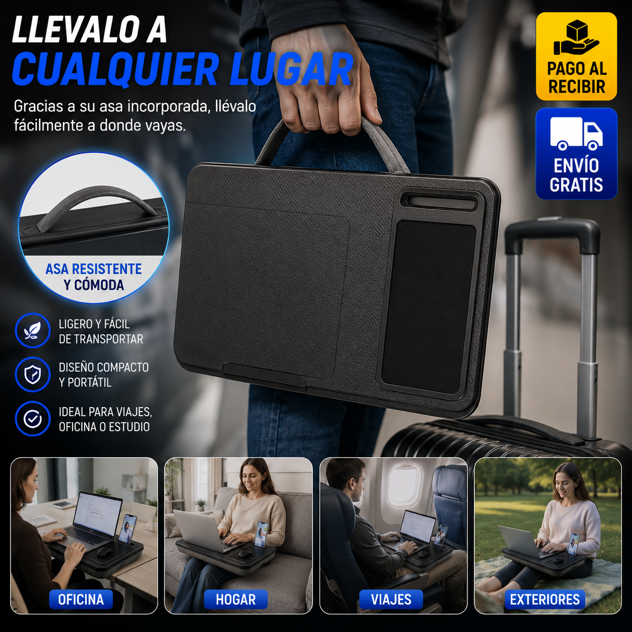 Escritorio portátil con cojín para ordenador