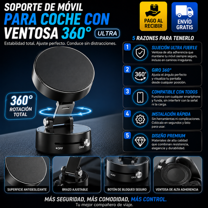 Soporte de móvil con ventosa giratoria 360°