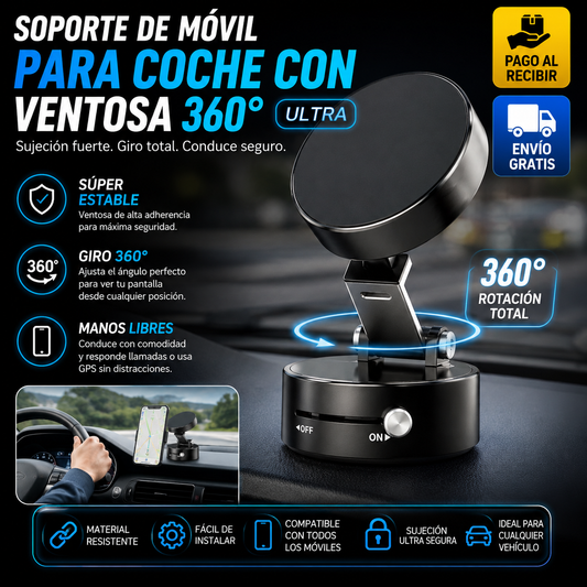 Soporte de móvil con ventosa giratoria 360°