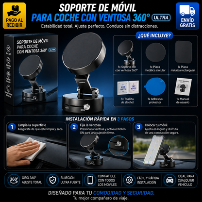 Soporte de móvil con ventosa giratoria 360°